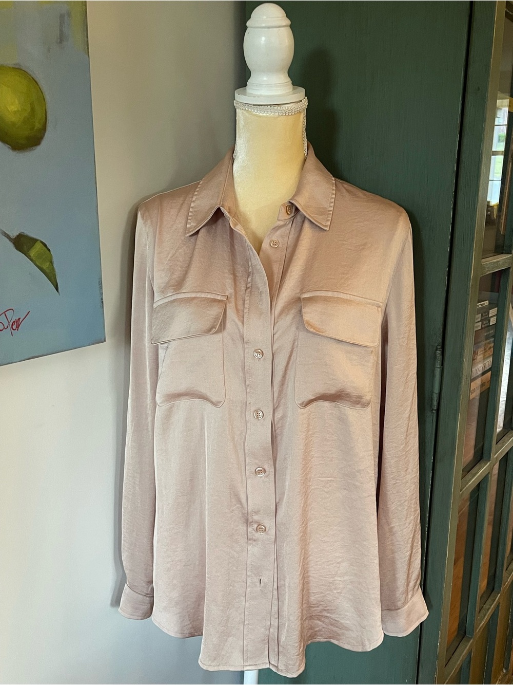 Alfani Champagne Satin Button-Down Top
